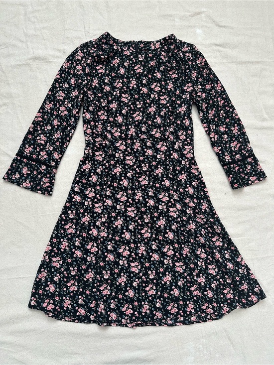 H&M Dresses & Skirts - H&M Dainty Floral Ladder Trim 3/4 Bell Sleeve Dress Black Pink 4
